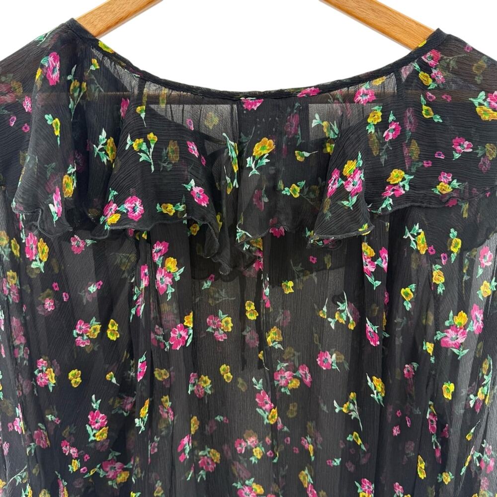 Johnny Was Jade Fernanda Silk Peasant Romantic Sheer Floral Ruffle Blouse Size L - Picture 11 of 14